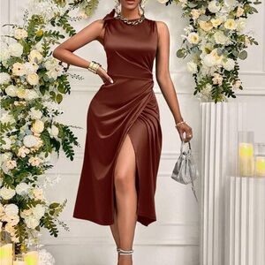 SHEIN One Shoulder Brown Dress